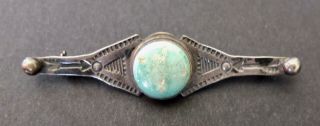 Vintage Or Antique Native American Silver And Turquoise Brooch Or Pin 3