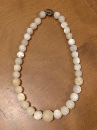 Antique/vintage Moonstone Bead Choker Necklace Sterling Clasp 15 " Rare