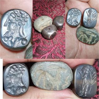 3 Ancient Agate Stones & Jasper Stone Seals Intaglios Beads 32