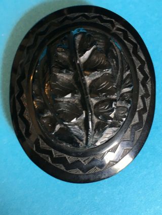 Large Antique Victorian Hand Carved Whitby Jet Brooch/pendant