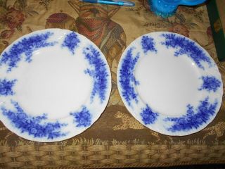 Pair Flow Blue Semi Porcelain England Burgess & Leigh Burslem Mabelle 9 " Plate