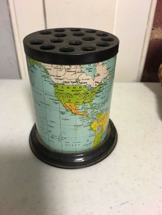 C5 Vintage World Globe Map Tin Litho 3 - 1/2 