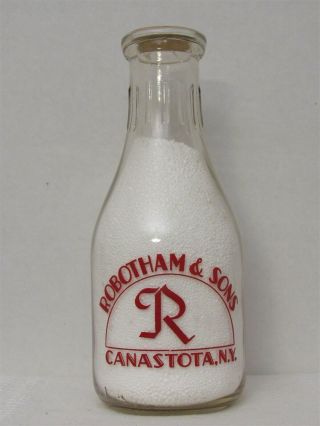 Trpq Milk Bottle Robotham & Sons Dairy Farm Canastota Ny Madison County 