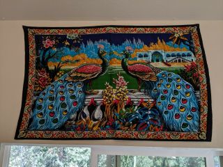 Vintage Peacock Colorful Wall Rug Tapestry 37”x 58”