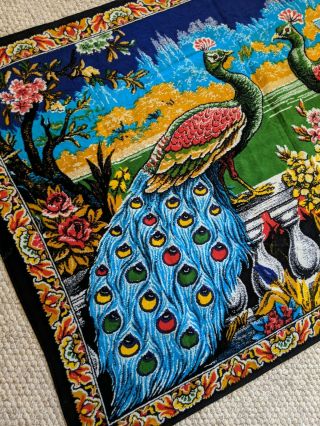 Vintage Peacock Colorful Wall Rug Tapestry 37”x 58” 2