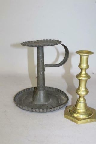 Very Rare 19th C Tin " Ipswich " Style Betty Lamp Stand In Old Green Paint