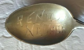 Reno Nevada Mining Engraved Sterling Silver Souvenir Demitasse Spoon C.  1900