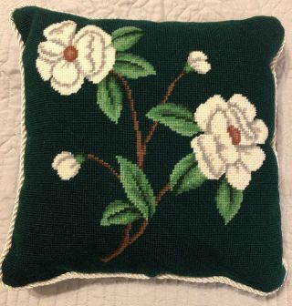 Vintage Embroidered Decorative Throw Pillow Cover Green Floral Velvet 14 " X 14 "