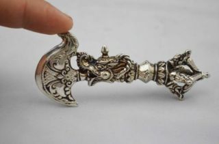 Chinese Old Copper Plating Silver Buddhist Dorje Pestle Vajra Good Dagger A01