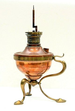 Old Antique Copper & Brass Arts & Crafts Gas / Oil Lamp Light