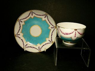 Chelsea Derby Porcelain Tea Bowl And Saucer In Rare Pattern C.  1770.  Gold Mark