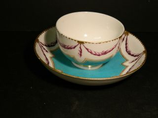 Chelsea Derby Porcelain tea bowl and saucer in rare pattern c.  1770.  gold mark 2