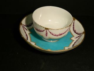Chelsea Derby Porcelain tea bowl and saucer in rare pattern c.  1770.  gold mark 3