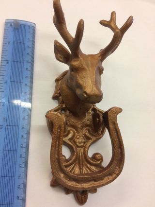 Large Cast Iron Copper Door Knocker Stag Head,  Vintage Style,  Deer Antlers