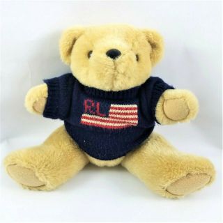 Vintage Ralph Lauren Polo 1996 Plush Posable Teddy Bear Usa Flag Sweater