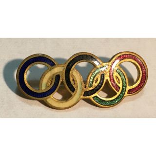 Rare Vintage C 1940s - 50s Enameled Cloisonné Olympic Rings Souvenir Pin