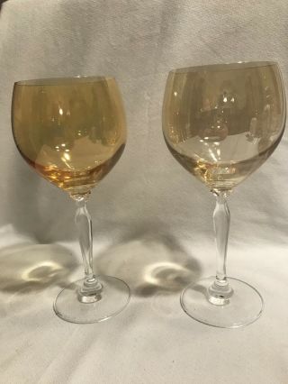 2 - Pier One Iridescent Amber Red Wine Glasses 8 1/4 "