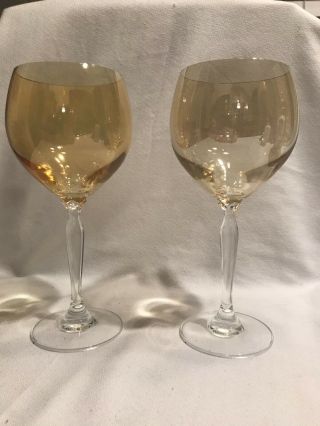 2 - Pier One Iridescent Amber Red Wine Glasses 8 1/4 