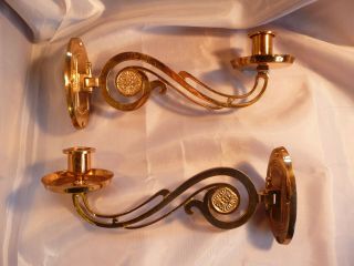 2 X Vintage Copper / Brass Decorative Swivel Arm Candle Holder Piano Wall Sconce