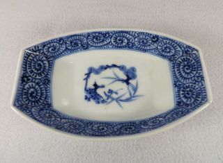 Antique Chinese Japanese Hand Painted Dish Blue & White Artist Signed