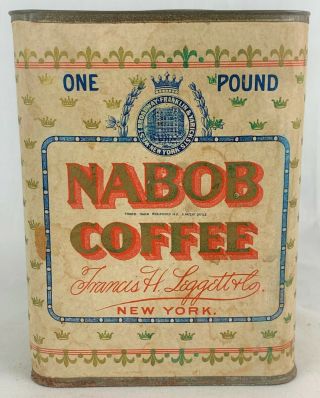 Rare Antique 1898 Nabob Coffee Tin Francis H Leggett & Co The Canister Co Litho