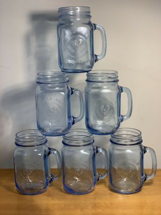 Set Of 6 Light Blue Glass (rare) County Fair Drinking Jars.
