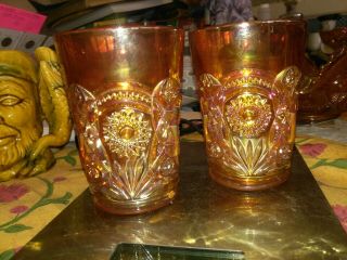 2 Imperial Fashion Antique Unmarked Marigold Carnival Glass Tumbler 4924