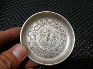 Chinea Folk Old Carved Tibetan Silver Plate One Dollar Dragon Coin Ornaments A