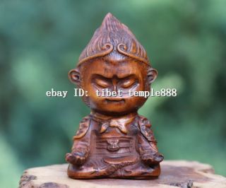 7 Cm Chinese Boxwood Handwork Monkey King Sun Wukong Za - Zen Meditation Sculpture