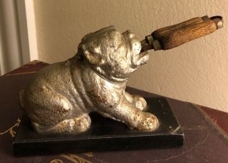 Bulldog Antique Vintage Metal Curling Iron Heater Pen Holder Statue