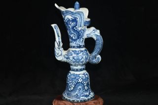 Chinese Antique Handmade Dragon Design Blue And White Porcelain Flagon Qianlong