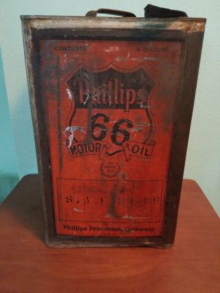 Vintage Phillips 66 Oil Can 5 Gal Square Can Rare