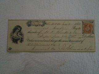 Rare 1872 Old Florida Check With Lady Vignette And Us Postage Stamp Autographs