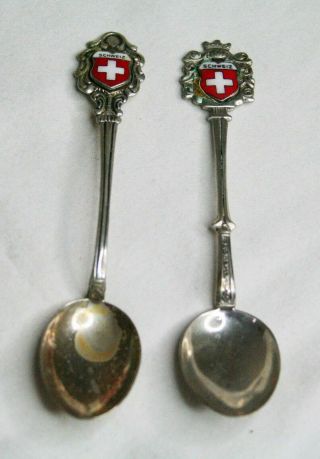 2 Vintage 800 Silver Souvenir Spoons Switzerland Swiss Schweiz