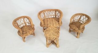Vintage Barbie Doll Furniture Wicker Set Loveseat Chairs & Table