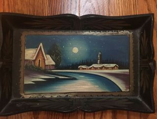 Vintage Hand Painted Wooden Small Serving Tray Platter Wall Hanging Unique 6x10”