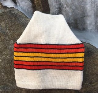 M Vintage 1970s Wigwam Made In Usa 100 Virgin Wool Ski Hat Gold Orange Stripe