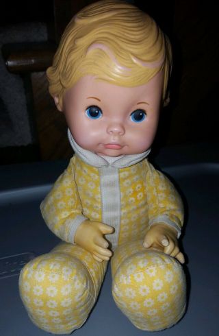 Fisher Price Doll 208 Baby Honey Lap Sitter Doll Vintage 1975 Yellow Baby Blond