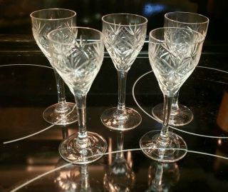 Vintage Lovely Set Of 4 Cut Crystal Cordial Glasses Star Diamond Dainty Wedding