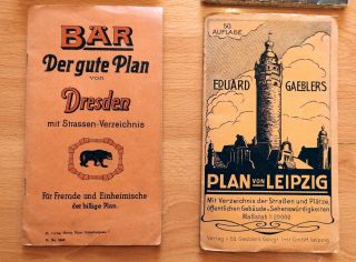 2 Old Vintage German City Maps Plan Dresden & Eduard Gaeblers Leipzig Germany
