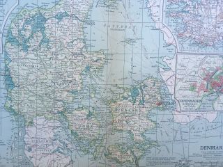 Antique Map Of Denmark & Iceland Copenhagen Faroe Islands Aarhus Randers 1903 2