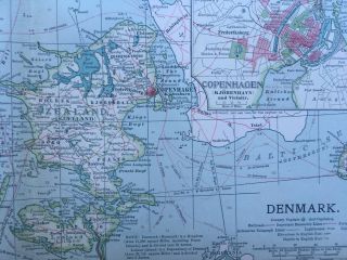 Antique Map Of Denmark & Iceland Copenhagen Faroe Islands Aarhus Randers 1903 3