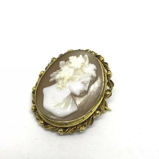 Antique Victorian 9ct Gold And Carved Cameo Brooch