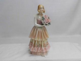 Karl Ens Volksted Figurine Woman Pink Dress W/hand Painted Roses Vtg Germany