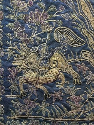 ANTIQUE CHINESE SILK EMBROIDERED PANEL WITH FORBIDDEN STITCH QING 3