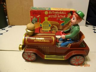 Rare Made In Japan Tin Battery Operated Old Timer Automoball Car Nm W/box