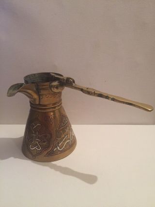 Antique Islamic Damascus Mamluk Ottoman Silver Inlaid Brass Dallah Coffee Pot