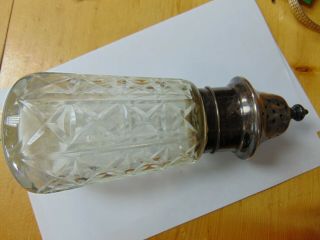 Vintage Cut Glass Or Crystal Salt Shaker Sterling Silver Lid Old