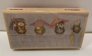 Rare House Mouse " Sitting In The Rain 2 " Wood - Mounted Rubber Stamp - Ex