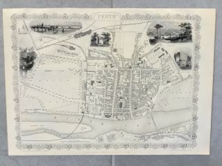 1851 Rare Antique City Map Of Perth Scotland By John Tallis